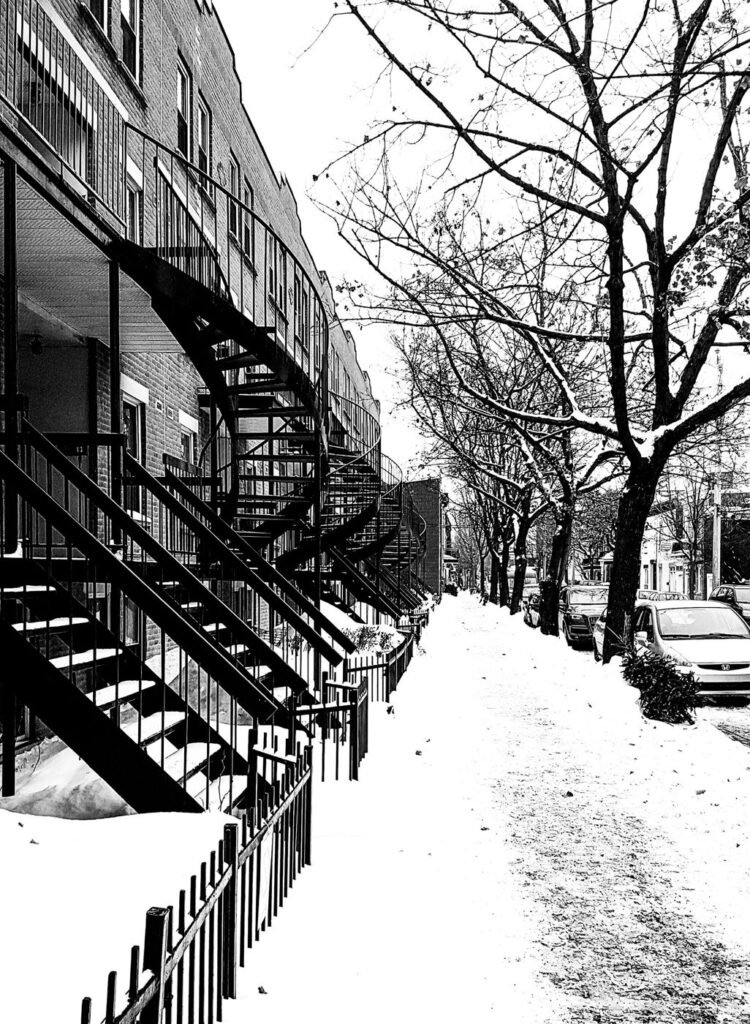 Escaliers extérieurs du Plateau-Mont-Royal sous la neige