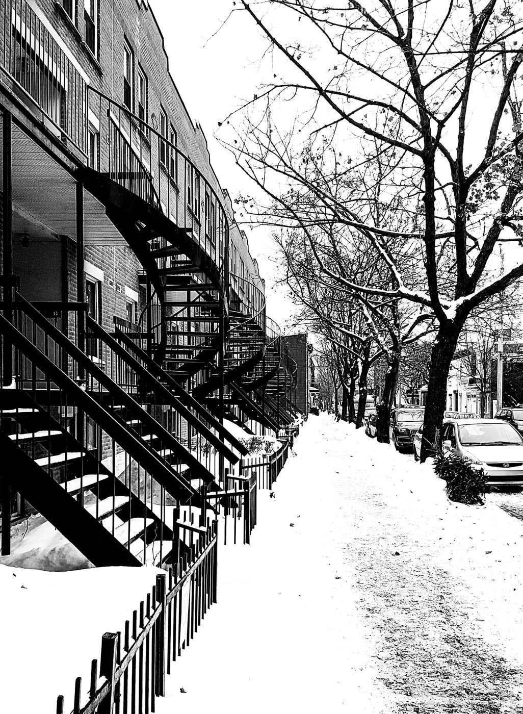 Escaliers extérieurs du Plateau-Mont-Royal sous la neige