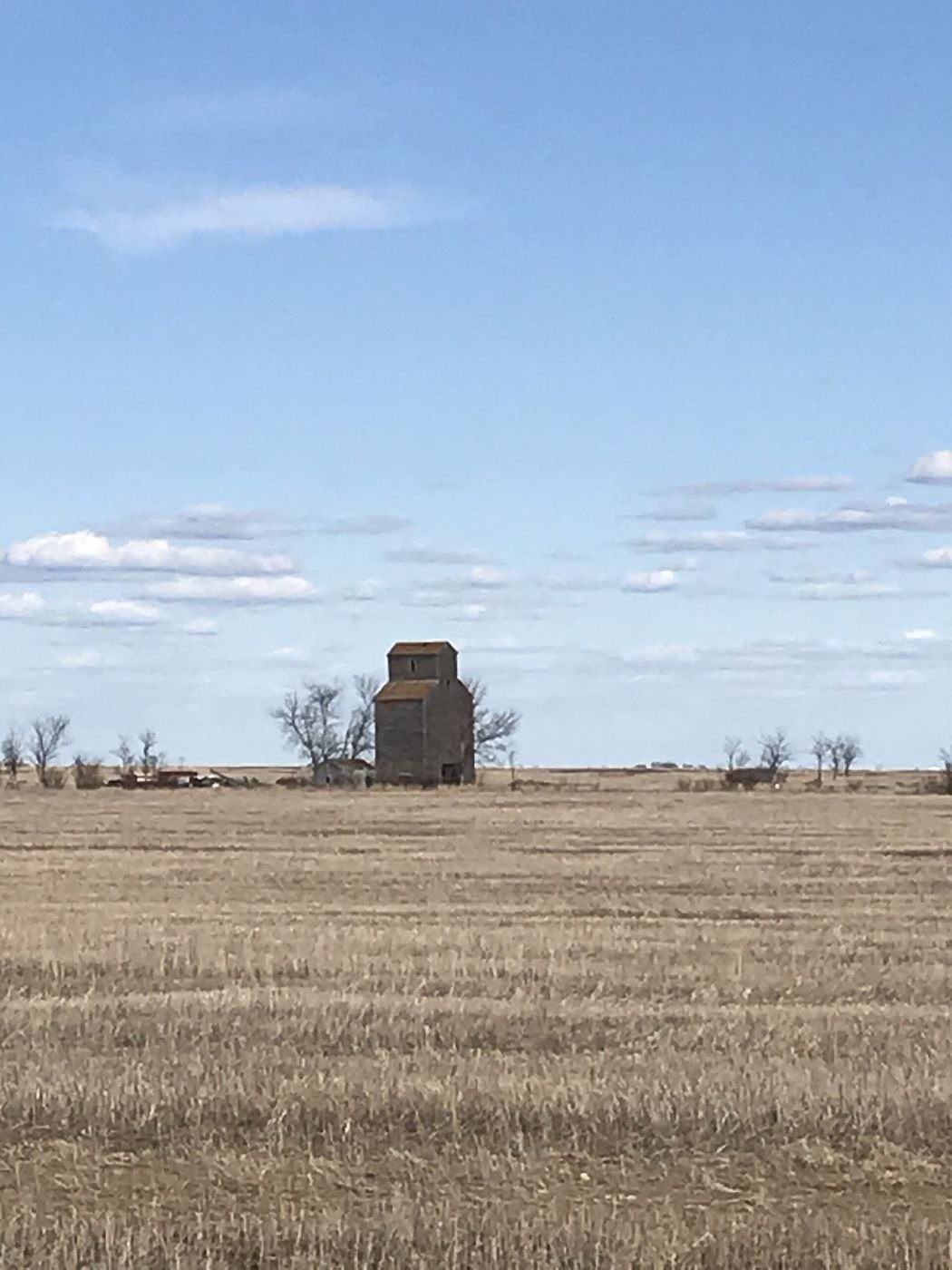 Silo à grains isolé au milieu d'un champ de la Saskatchewan